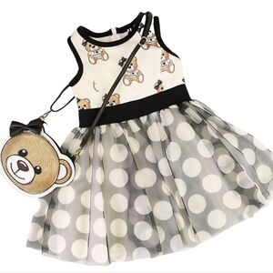 MonnaLisa Black and White Polka Dot Bear Dress
